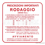 Adesivo Vespa "Rodaggio 2%" rosso grande 4 marce