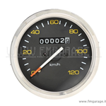 Contachilometri scala 120 Km/h Ø 85 mm cornice cromata per Vespa  P125X, P150X, PE200, PX200E 