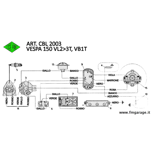 Cablaggio Impianto Elettrico per Vespa 125 VM2, VN1->2, 150 VL1