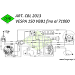 Cablaggio Impianto Elettrico per Vespa 150 VBB1 con telaio fino al 71000, 150 GL