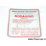 Adesivo Vespa "Rodaggio 2%" rosso grande 3 marce