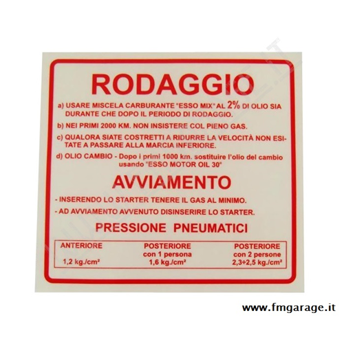 Adesivo Vespa "Rodaggio 2%" rosso piccolo